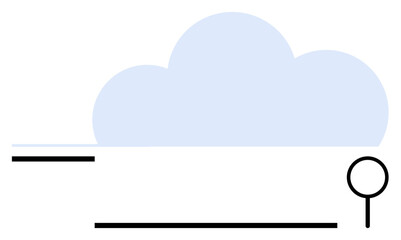 Abstract cloud with horizontal lines resembling a search bar and magnifying glass, symbolizing internet search, data storage, online exploration. Ideal for technology, cloud computing, minimalism