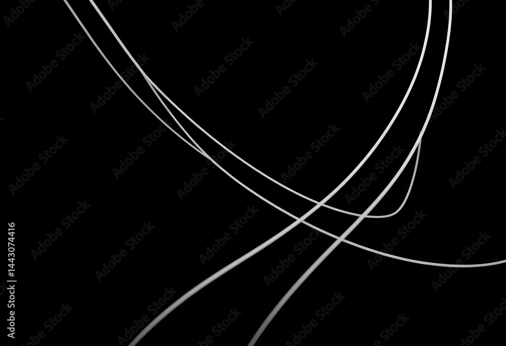 Poster dynamic white lines on black background, a flowing abstract design. light creates depth. modern, ele