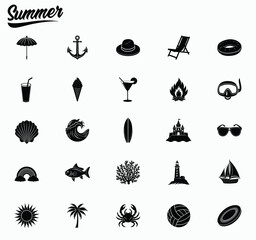 Vacation Beach Elements Collection for summer on white background