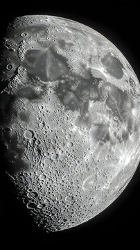 Detailed view of the lunar surface showing various craters and terrain against the darkness of space