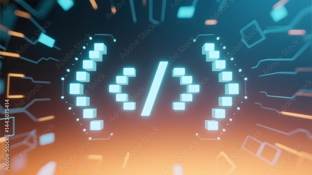 Wall mural glowing digital symbols in abstract form, representing the essence of modern coding and technology.