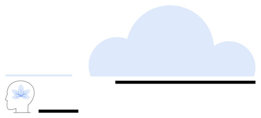 Profile head silhouette with a lotus inside symbolizing mindfulness, next to a large blue cloud. Ideal for mental health, innovation, mindfulness, technology, cloud computing, creative thinking