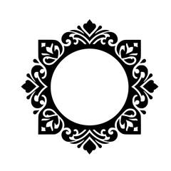 Ornate Black Decorative Circular Frame Element - Elegant Intricate Floral Silhouette Graphic Design Resource