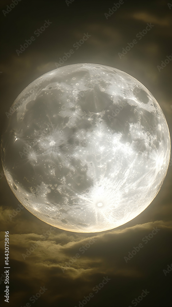 Aufkleber full moon against cloudy skies craters and textured surface glow bottom of the moon shines bright