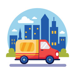 Naklejka premium Whimsical Cargo Car on City Illustrations