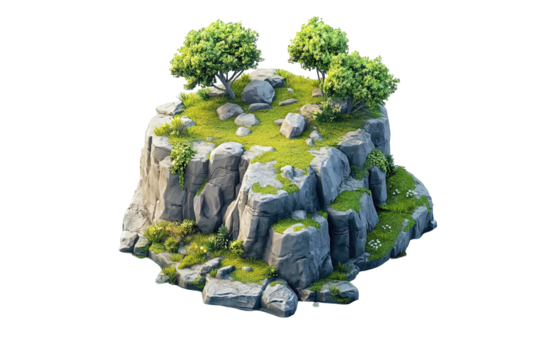 Rocky island clifftop on transparent background