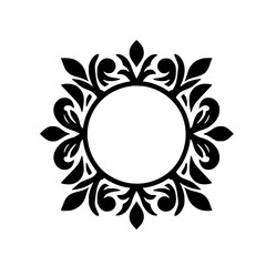 Elegant Black Floral Ornamental Circle Frame Isolated on White
