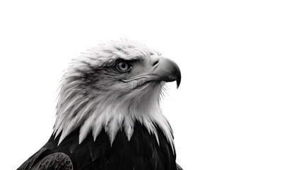 Isolated eagle head close up black and white photo