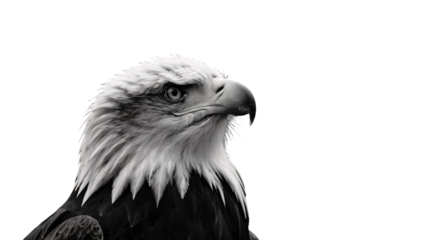 Isolated eagle head close up black and white photo