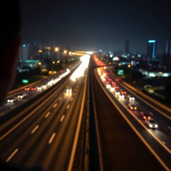 Obraz premium Night Highway: Blurry Lights and Cityscape Impressionism