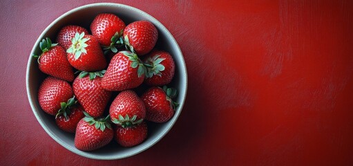 A Bowl of Fresh, Juicy Strawberries on a Red Background