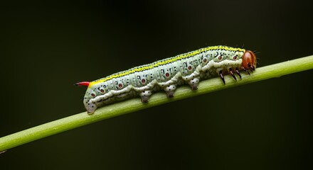 Vibrant Green Caterpillar on a Stem: A Macro Photography Masterpiece