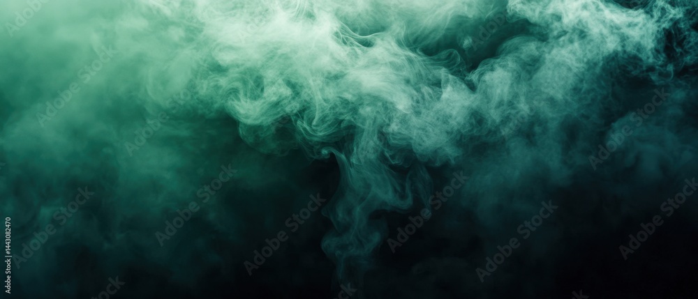 Poster ethereal teal smoke swirls and dances in the dark creating a mystical and atmospheric background wit