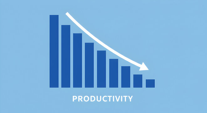 Productivity Decline Graph Showing Downward Trend with a Blue Color Scheme and Decreasing Bar Chart
