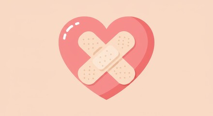 Flat vector icon of heart with plaster in pastel tones