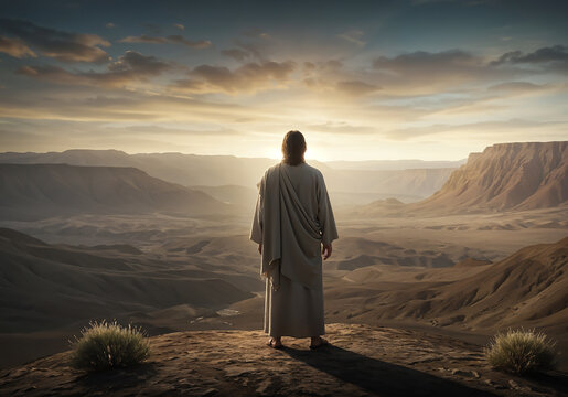 Jesus in the desert looking at the horizon