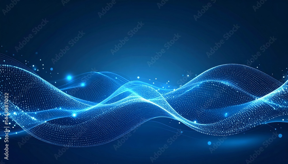 Poster abstract blue wave particle background with glowing light effects