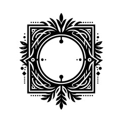 Elegant Black Ornamental Square Frame with Central Circle and Floral Decor