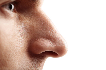 Closeup male nose on transparent background skin