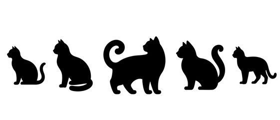 Cats Silhouette Black Filled - Vector Illustration Icon.
