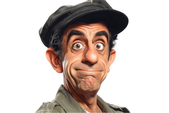 Funny caricature on transparent background man hat