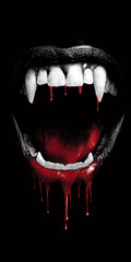 Bloodlust: A Close-Up of Fangs Dripping with Crimson, Evoking Dark Fantasy and Gothic Horror; a Visually Striking Image Perfect for Halloween, Horror Films, or Gothic-Themed Projects.
