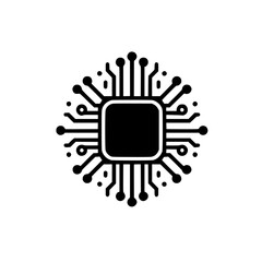 Minimalist CPU Microchip Icon - Black and White Design