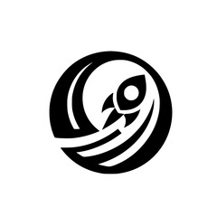 Bold Rocket Launch Logo, Abstract Vector, Black & White