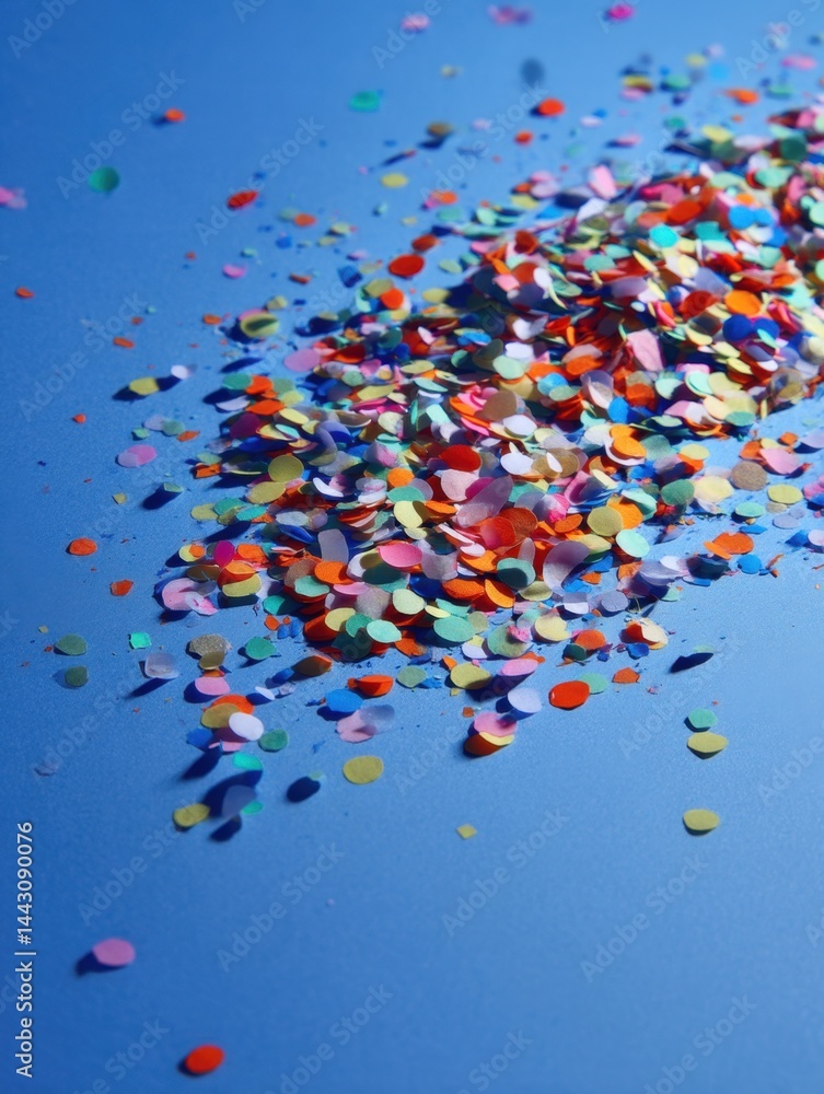 Poster vibrant confetti explosion on a clean blue surface creating a festive and celebratory mood perfect f