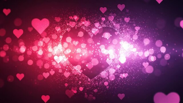 Sparkling Heart Background - A vibrant, abstract background featuring a large heart shape formed from pink and purple bokeh lights and sparkles.  Smaller hearts are scattered throughout the image