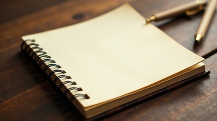 Blank Spiral Notebook with Wooden Pens on Desk Ready for Ideas and Notes
