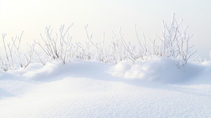 Frost Covered Plants in a Snowy Winter Landscape
