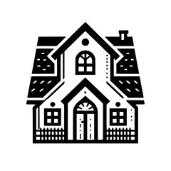 Fototapeta premium Minimalist Black and White House Illustration - Home, Real Estate, Icon