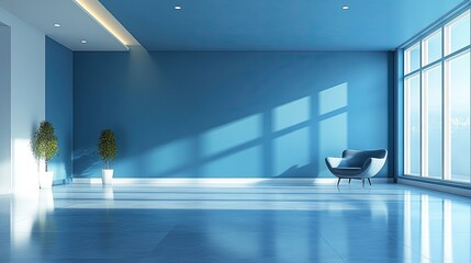 A modern abstract gradient blue room with plenty of space for product displays. -