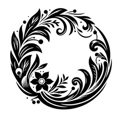 Elegant Floral Wreath Vector, Black & White Design