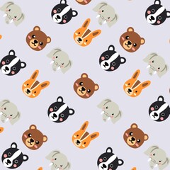 Cute animal faces on a bright background.