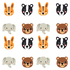 Cute animal faces on a bright background.