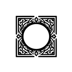 Ornamental Frame Design in Black & White, Geometric Floral Style