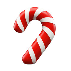 Red and white striped candy cane with glossy finish, symbolizing festive holiday cheer and sweetness. Perfect for Christmas decorations or seasonal treats