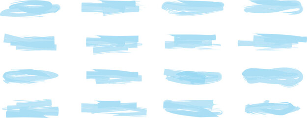 Light blue vector brush strokes with transparent background. Hand-painted smears, soft ink splashes, perfect for winter, baby products, minimal designs and branding.