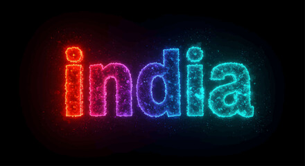 Obraz premium A digitally generated image with a dark, almost black background showing vibrant flashes of light. The word 