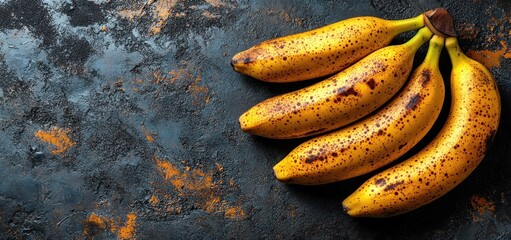 Ripe Bananas on Dark Background
