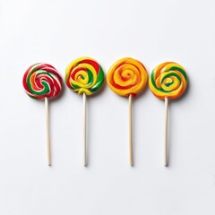 Four colorful lollipops isolated on white background
