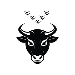 cow head with bard silhouette vector illustration