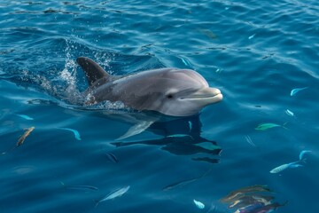 Fototapeta premium Dolphin swimming joyfully in clear blue ocean water 