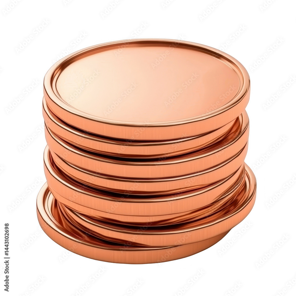 Poster stack of shiny copper coins is neatly arranged, reflecting light and showcasing their metallic textu