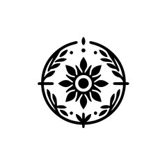 Minimalist Floral Emblem: Black and White Circle Design for Branding