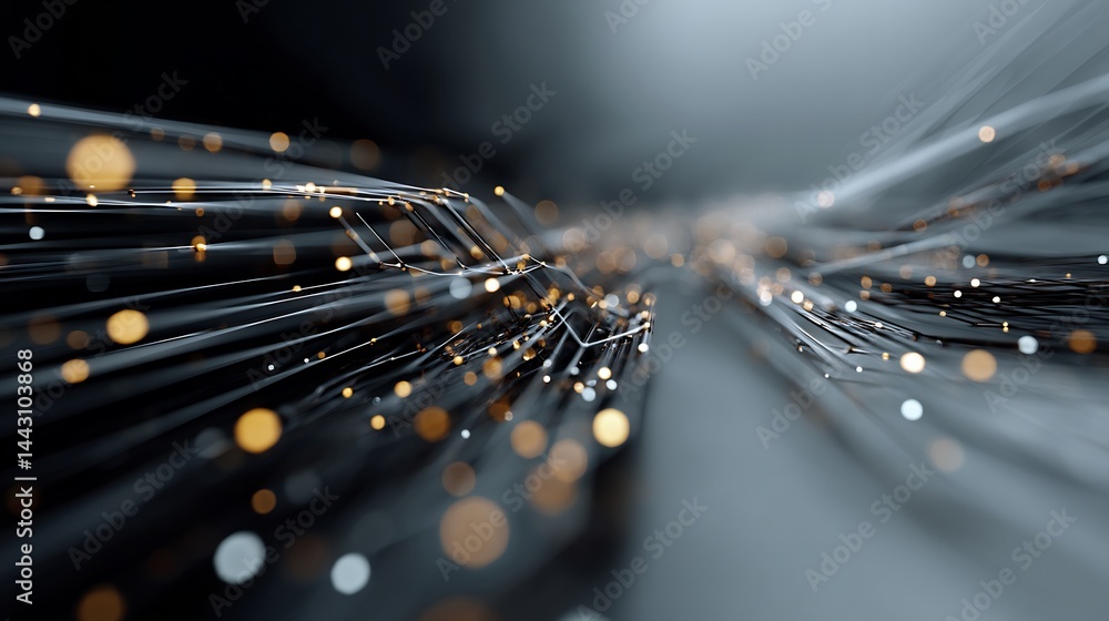 Poster abstract illustration of glowing data streams conveying information flow
