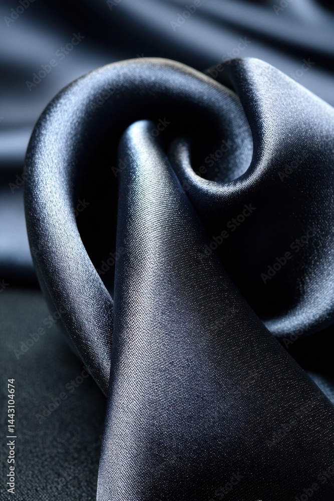 Poster elegant dark blue satin fabric draped in soft folds creating a luxurious texture with subtle light r