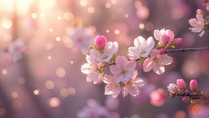 Springtime cherry blossoms with dreamy bokeh and soft lighting